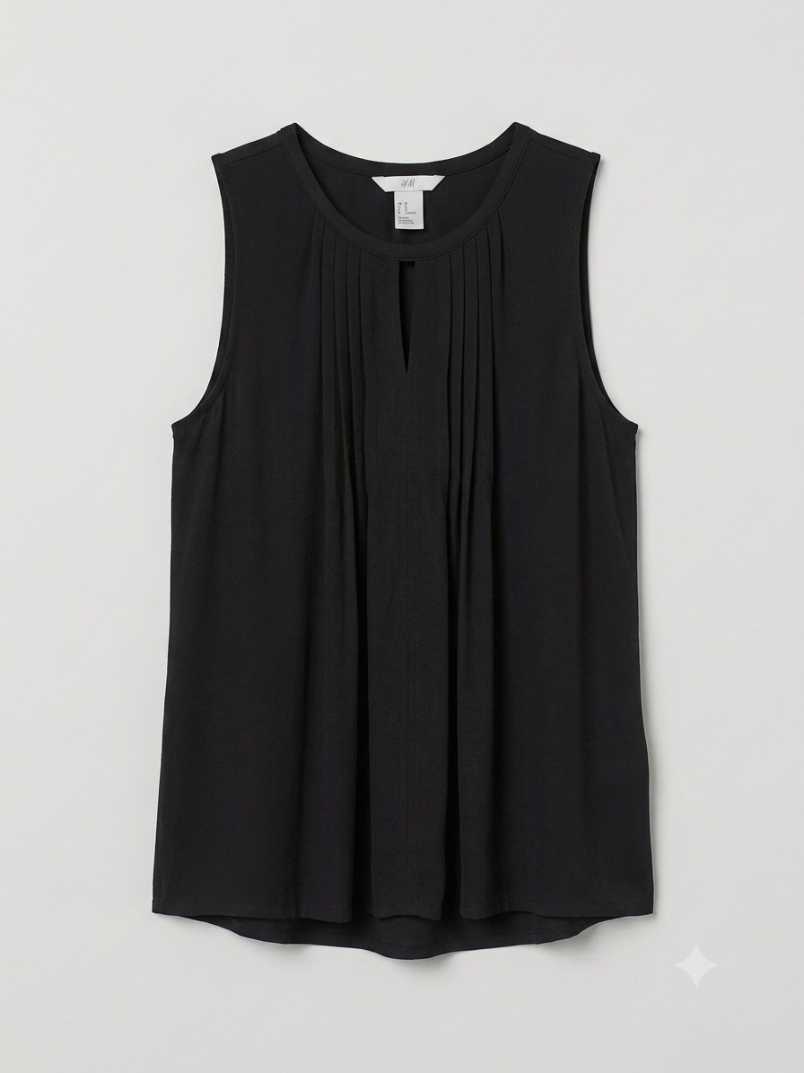 H&M Black Pleated Sleeveless Keyhole Tank